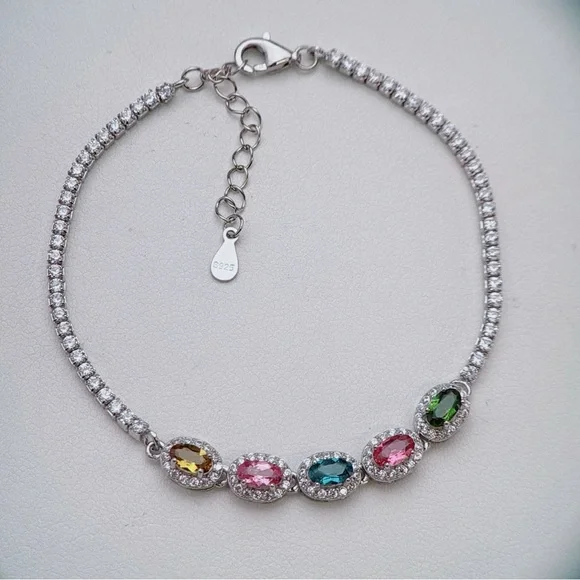 SGB2 S925 Natural Rainbow Tourmaline Bracelet
